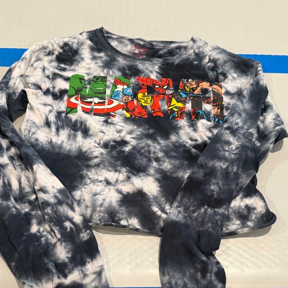 Juniors Marvel Tie-Dye Long Sleeve Shirt - Navy  & White
